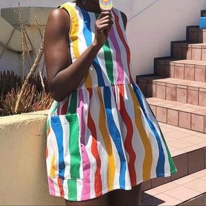 SOLD NOOWORKS Salvation Stripe Big Pocket A-line Cotton Stripe Dress, size L -